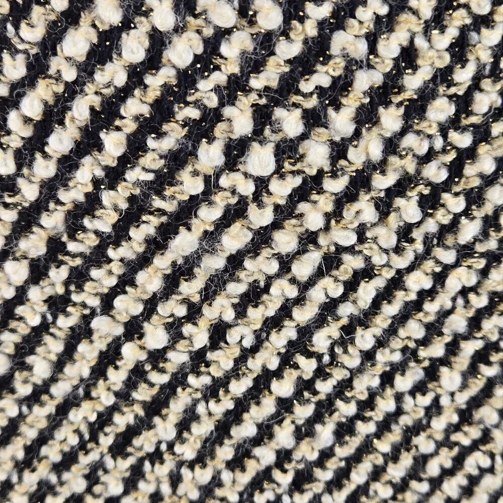 J Crew Size 2 A-line Tweed Skirt Black Cream Gold Metallic Raw Edge Detail Wool
